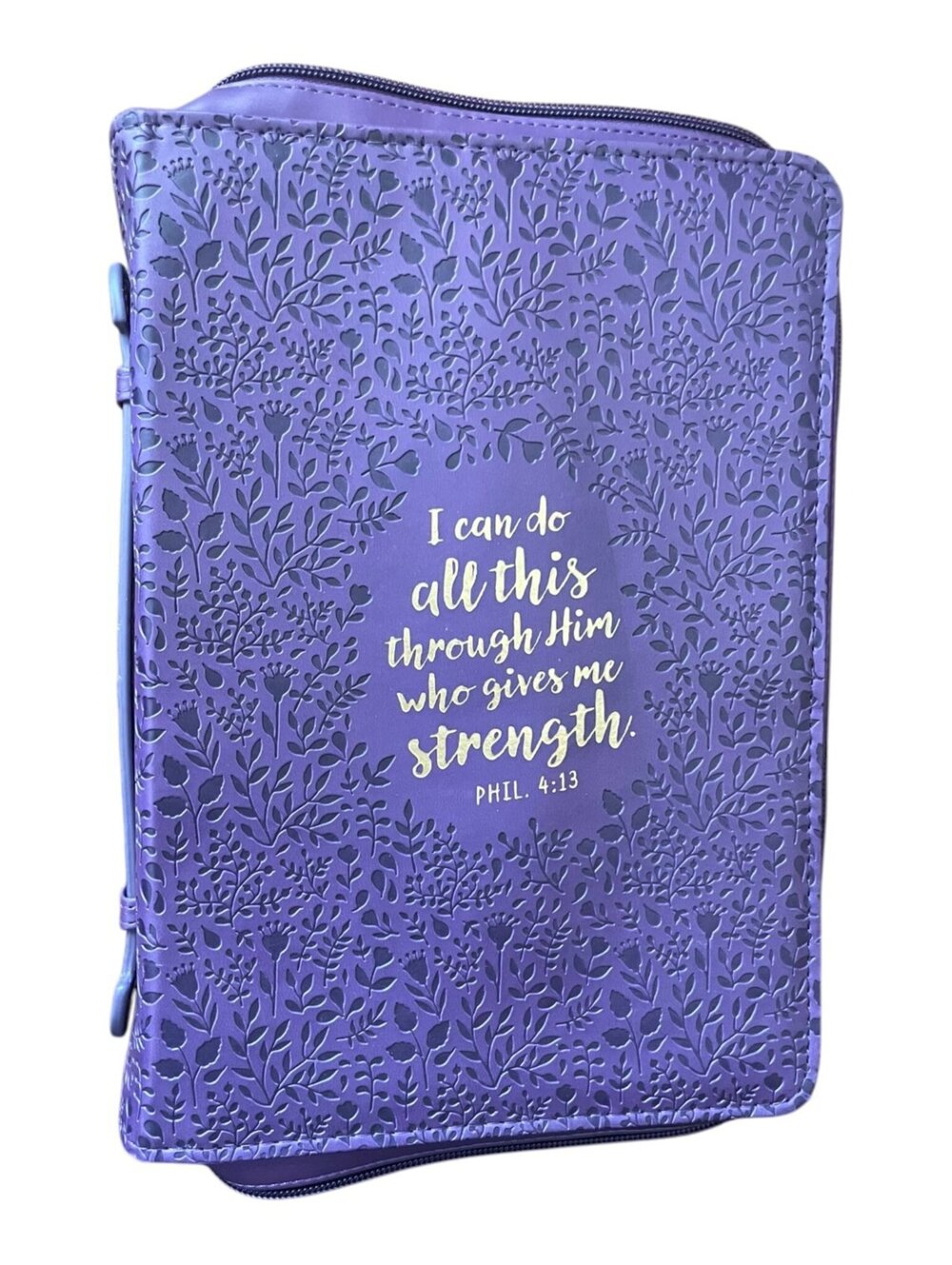Christian Art Gifts Purple Floral Embossed Bible Cover Case Phil 4:13